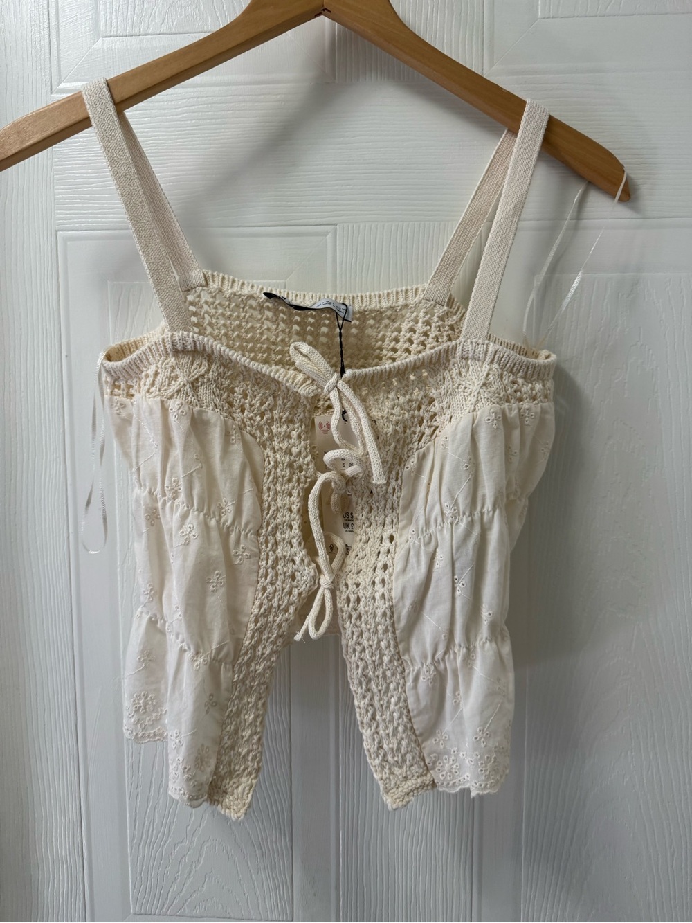 Zara Cream Crochet Tie-Front Camisole - Picture 5 of 10